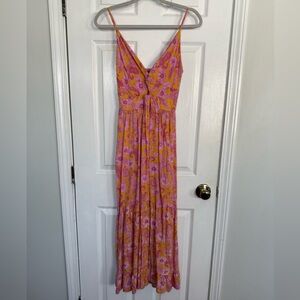 Angie Pink and Yellow Floral and Paisley Maxi Dress